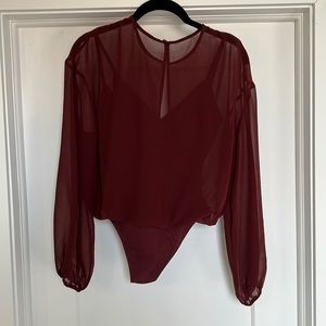 Aritzia Wilfred Free Burgundy Blouse Bodysuit